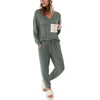 Ekouaer Womens Jogger Pajama Sets Long Sleeve Top and Pants Lounge Sets Two Piece Pajamas Sleepwear