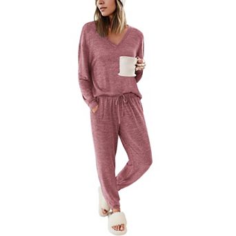 Ekouaer Womens Jogger Pajama Sets Long Sleeve Top and Pants Lounge Sets Two Piece Pajamas Sleepwear