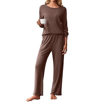 Ekouaer Comfy Pajamas Set Housewear Suit Casual Sleepwear Soft Loungewear