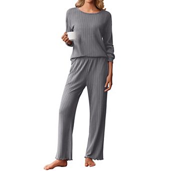 Ekouaer Comfy Pajamas Set Housewear Suit Casual Sleepwear Soft Loungewear