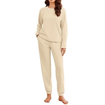Ekouaer Womens Fleece Pajamas Sets Long Sleeve Lounge Set Jogger Sets Two Piece Flannel Pajamas
