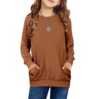 Arshiner Long Sleeve Shirts For Teen Girls With Pockets Raglan Casual Girls Leopard Long Sleeve