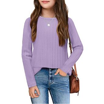 Arshiner Long Sleeve Shirt For Teen Girls Textured Tops For Girls Round Neck Raglan Sleeves Casua
