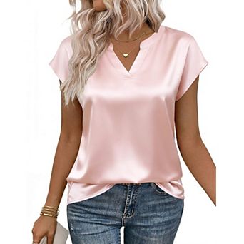 Zeagoo Womens Cap Sleeve V Neck Silk Satin Blouses Dressy Business Casual Spring Summer Shirts