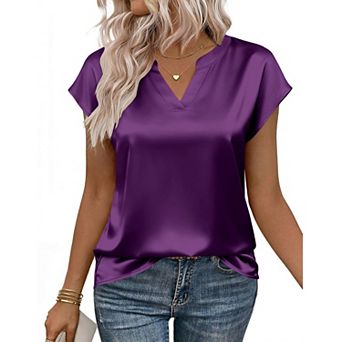 Zeagoo Womens Cap Sleeve V Neck Silk Satin Blouses Dressy Business Casual Spring Summer Shirts