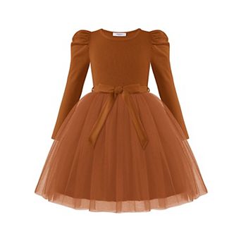Arshiner Girls Gigot Long Sleeve Belted Tulle Tutu Princess Fall Winter Dress
