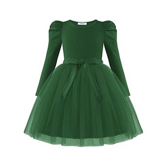 Arshiner Girls Gigot Long Sleeve Belted Tulle Tutu Princess Fall Winter Dress