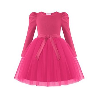 Arshiner Girls Gigot Long Sleeve Belted Tulle Tutu Princess Fall Winter Dress