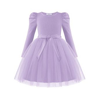 Arshiner Girls Gigot Long Sleeve Belted Tulle Tutu Princess Fall Winter Dress