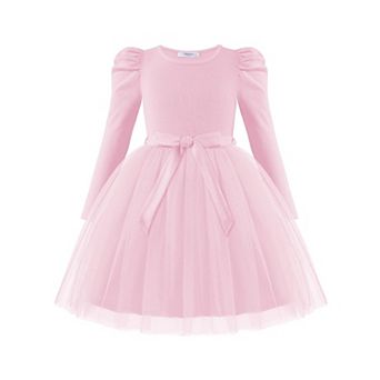Arshiner Girls Gigot Long Sleeve Belted Tulle Tutu Princess Fall Winter Dress