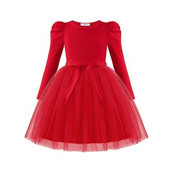 Arshiner Girls Gigot Long Sleeve Belted Tulle Tutu Princess Fall Winter Dress