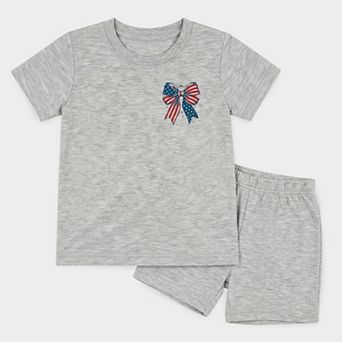Patriotic Bow Stars - Toddler Crew Shorts Set