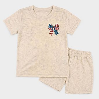 Patriotic Bow Stars - Toddler Crew Shorts Set