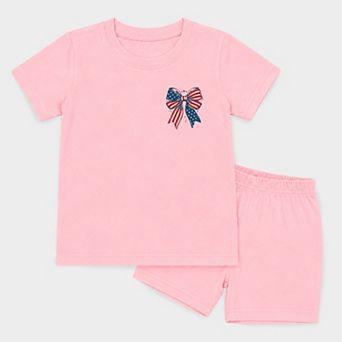 Patriotic Bow Stars - Toddler Crew Shorts Set