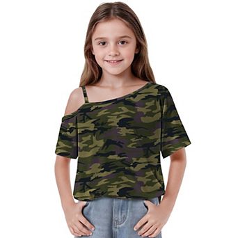 Arshiner Tie Dye Kids T Shirts Teen Girls Short Sleeve Fashion Tees One Shoulder Soft Casual