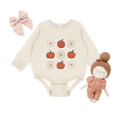 Pumpkin Daises Checkered - Infant Fleece BodySuit