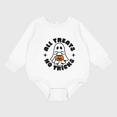 All Treats No Tricks Ghost Glitter - Infant Fleece BodySuit