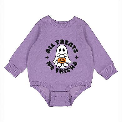 All Treats No Tricks Ghost Glitter - Infant Fleece BodySuit
