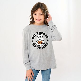 All Treats No Tricks Ghost Glitter - Youth Long Sleeve Graphic T-Shirt