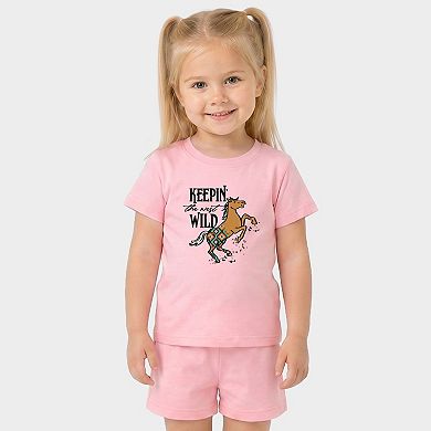 Keepin The West Wild Horse - Toddler Crew Shorts Set
