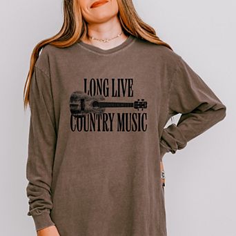 Long Live Country Music - Women's Garment Dyed Long Sleeve Graphic T-Shirt