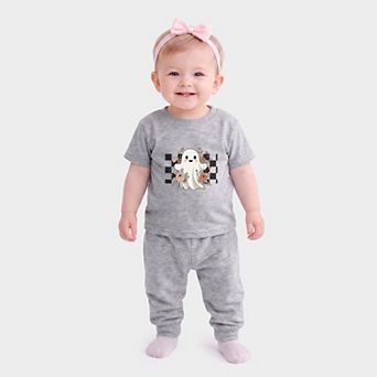 Checkered Ghost Rose - Infant Jogger Pant Crew Set