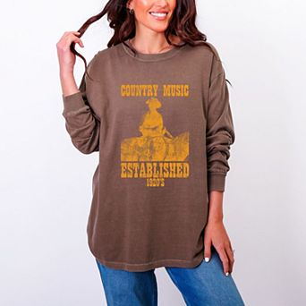 Country Music EST 1920s - Women's Garment Dyed Long Sleeve Graphic T-Shirt