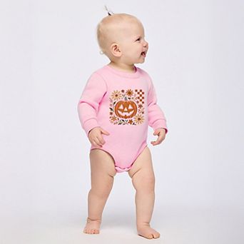Pumpkin Floral Grunge - Infant Fleece BodySuit