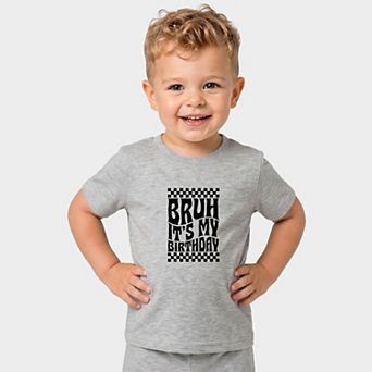 Bruh It's My Birthday Checkered - Toddler Crew Shorts Set