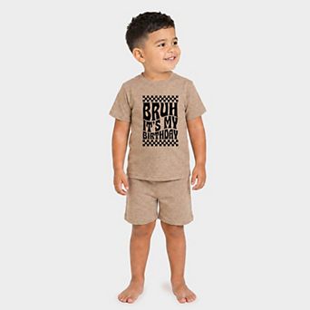 Bruh It's My Birthday Checkered - Toddler Crew Shorts Set