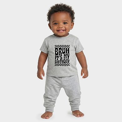 Bruh It's My Birthday Checkered - Infant Jogger Pant Crew Set