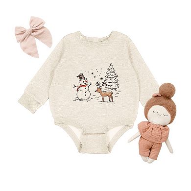 Deer Snowman Scene - Infant Fleece BodySuit