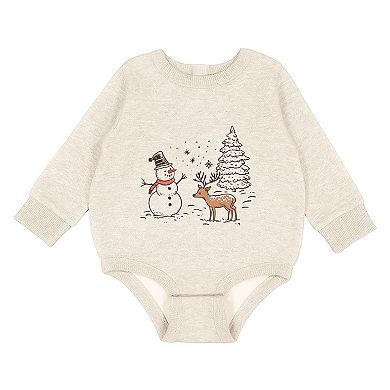 Deer Snowman Scene - Infant Fleece BodySuit