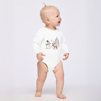 Deer Snowman Scene - Infant Fleece BodySuit
