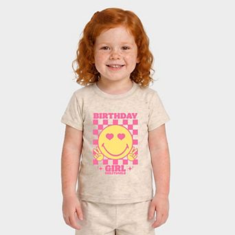 SmileyWorld Birthday Girl Checkered - Toddler Crew Shorts Set