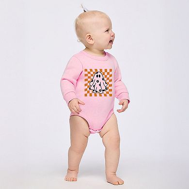 Checkered Flower Ghost - Infant Fleece BodySuit
