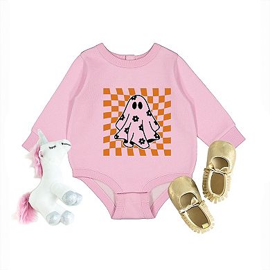 Checkered Flower Ghost - Infant Fleece BodySuit