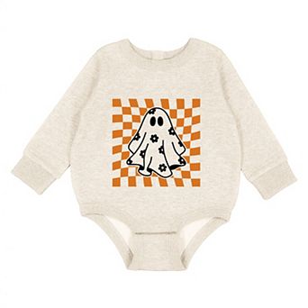 Checkered Flower Ghost - Infant Fleece BodySuit