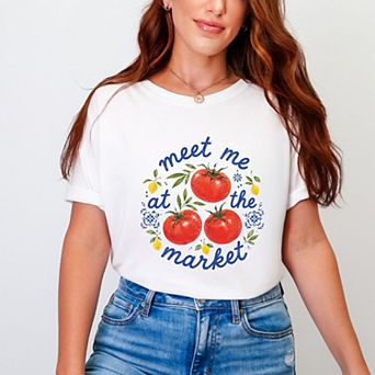 Meet Me at the Market Tomatoes - Women's Garment Dyed Graphic T-Shirt