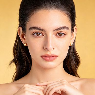 18K Gold Plated Polished Ball Stud Earrings 3 to 10mm Five Pieces Set