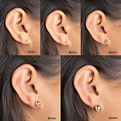 18K Gold Plated Polished Ball Stud Earrings 3 to 10mm Five Pieces Set