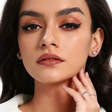 18K White Gold Plated Four claw CZ Stud Earrings 6 Pairs