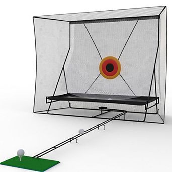10x8ft Golf Practice Net with Auto Ball Return, Side Barriers, Mat & Targets, Steel Frame