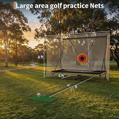 10x8ft Golf Practice Net with Auto Ball Return, Side Barriers, Mat & Targets, Steel Frame