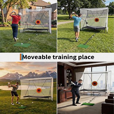 10x8ft Golf Practice Net with Auto Ball Return, Side Barriers, Mat & Targets, Steel Frame