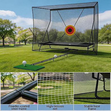 10x8ft Golf Practice Net with Auto Ball Return, Side Barriers, Mat & Targets, Steel Frame