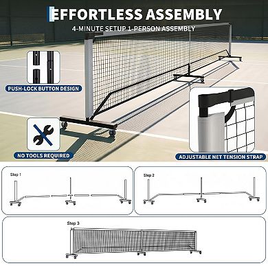 Portable Pickleball Net 22FT Regulation with Locking Wheels, Heavy Duty PE Net,Carry Bag, Easy Setup