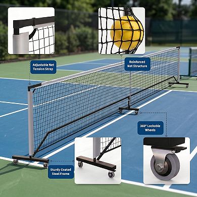 Portable Pickleball Net 22FT Regulation with Locking Wheels, Heavy Duty PE Net,Carry Bag, Easy Setup