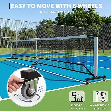Portable Pickleball Net 22FT Regulation with Locking Wheels, Heavy Duty PE Net,Carry Bag, Easy Setup