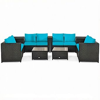 Costway 8 pc Outdoor Patio Rattan Furniture Set Cushion Loveseat Storage Table